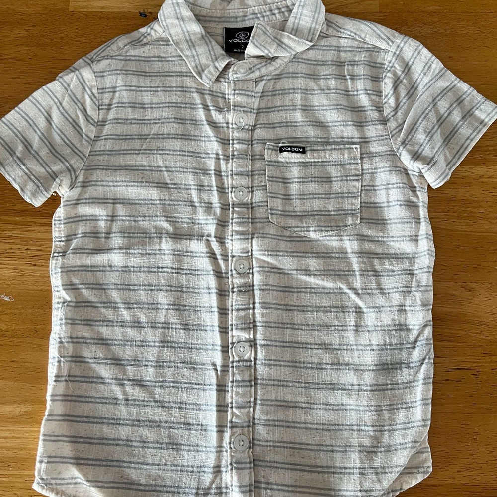 Volcom Light Gray Striped Button Down Shirt